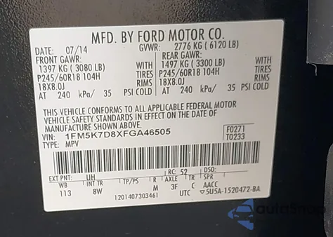 2015 Ford Explorer Xlt from USA, damaged, VIN 1FM5K7D8XFGA46505